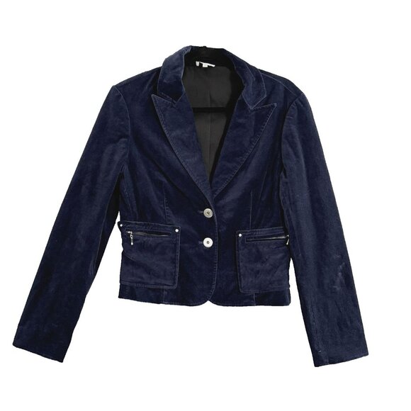 CACHE Women Velvet Blazer Sz 8 Blue Long Sleeve Button Front Academia ch-24 - Picture 1 of 14